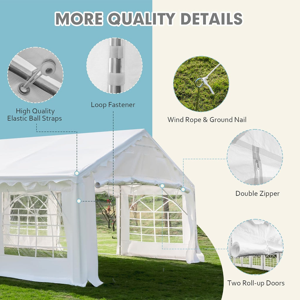 EROMMY 20x60FT Heavy Duty Party Tent, White Outdoor Event Canopy with Removable Sidewalls, Roll-up Doors & Storage Bags, Large Gazebo Shelter for Wedding, Commercial, and Backyard Use