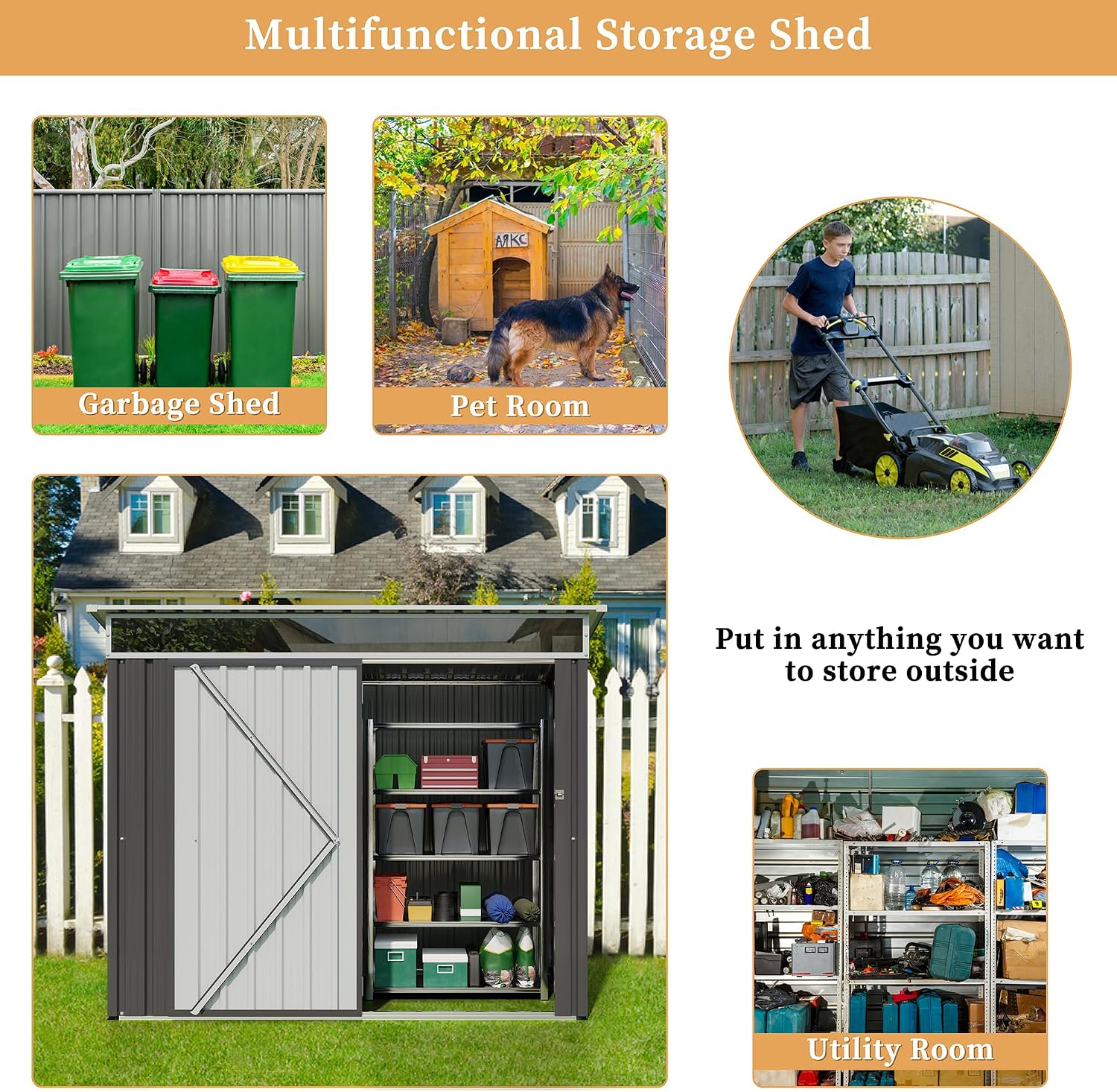 Vongrasig 6x4 FT Outdoor Storage Shed, Metal Lean to Shed with Window and Lockable Door, All-Weather Graden Tool Shed for Backyard Garden Patio Lawn, Dark Grey