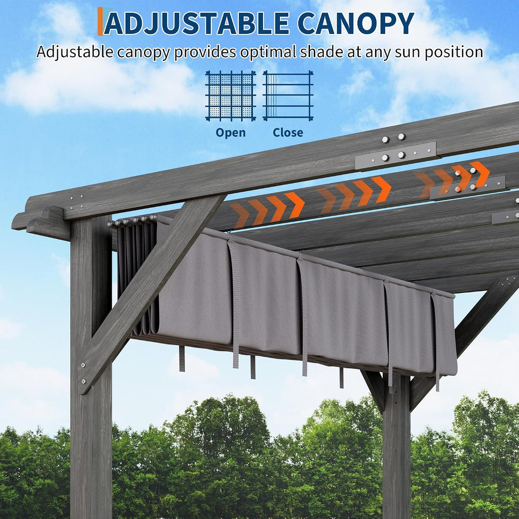 10x12 Ft Outdoor Spruce Wooden Gazebo Pergola with Canopy and Installation Kit, Premium Support Structure, Wind and Snow Resistant, Modern Outdoor Extendable Gazebo for Porches, Vines and Decks