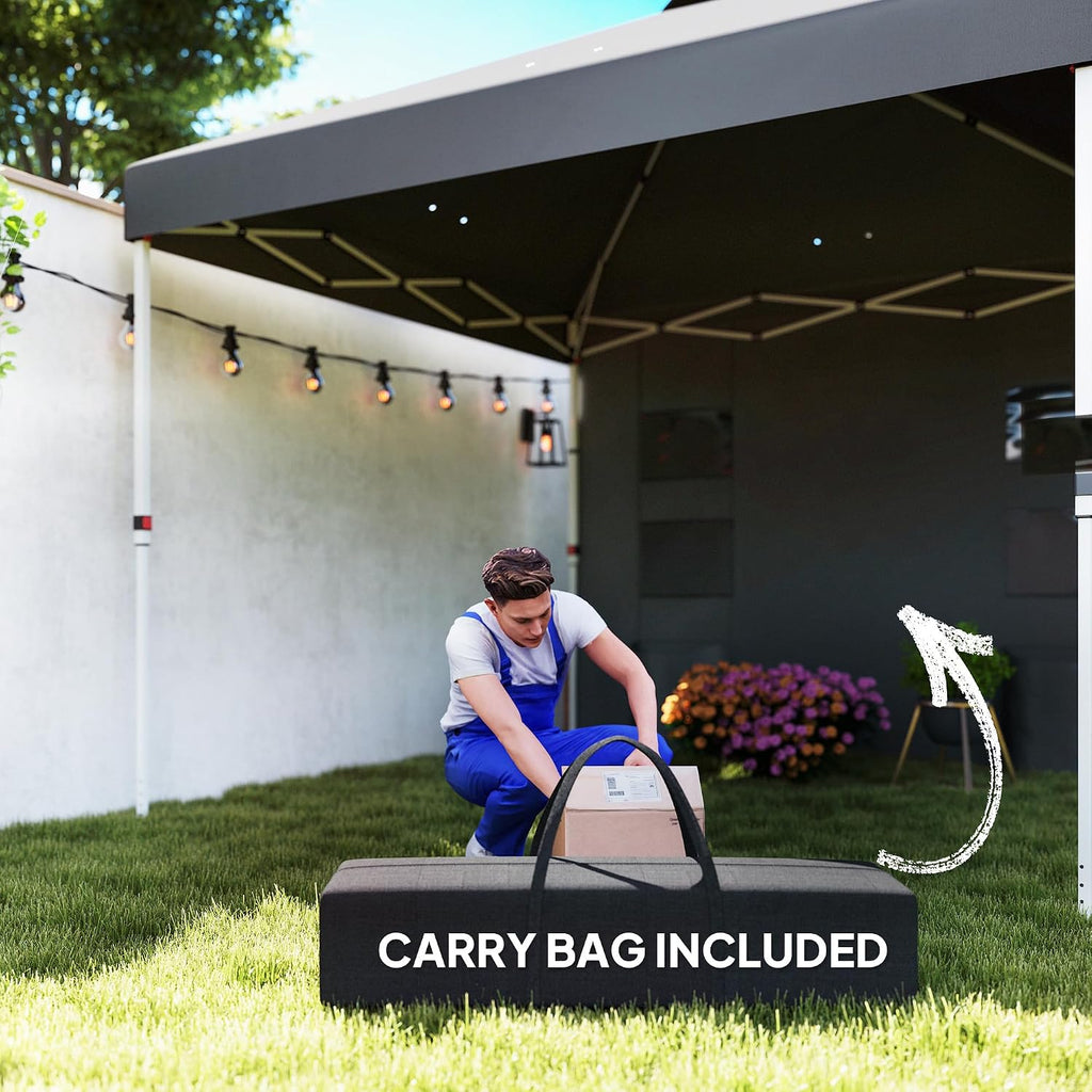 Outsunny 10' x 10' Pop Up Canopy Tent with Sidewall, UPF50+ Instant Sun Shelter with Storage Pockets, Vented Roof for Parties, Height Adjustable, Carry Bag, Sand Bags for Outdoor Patio, Dark Gray