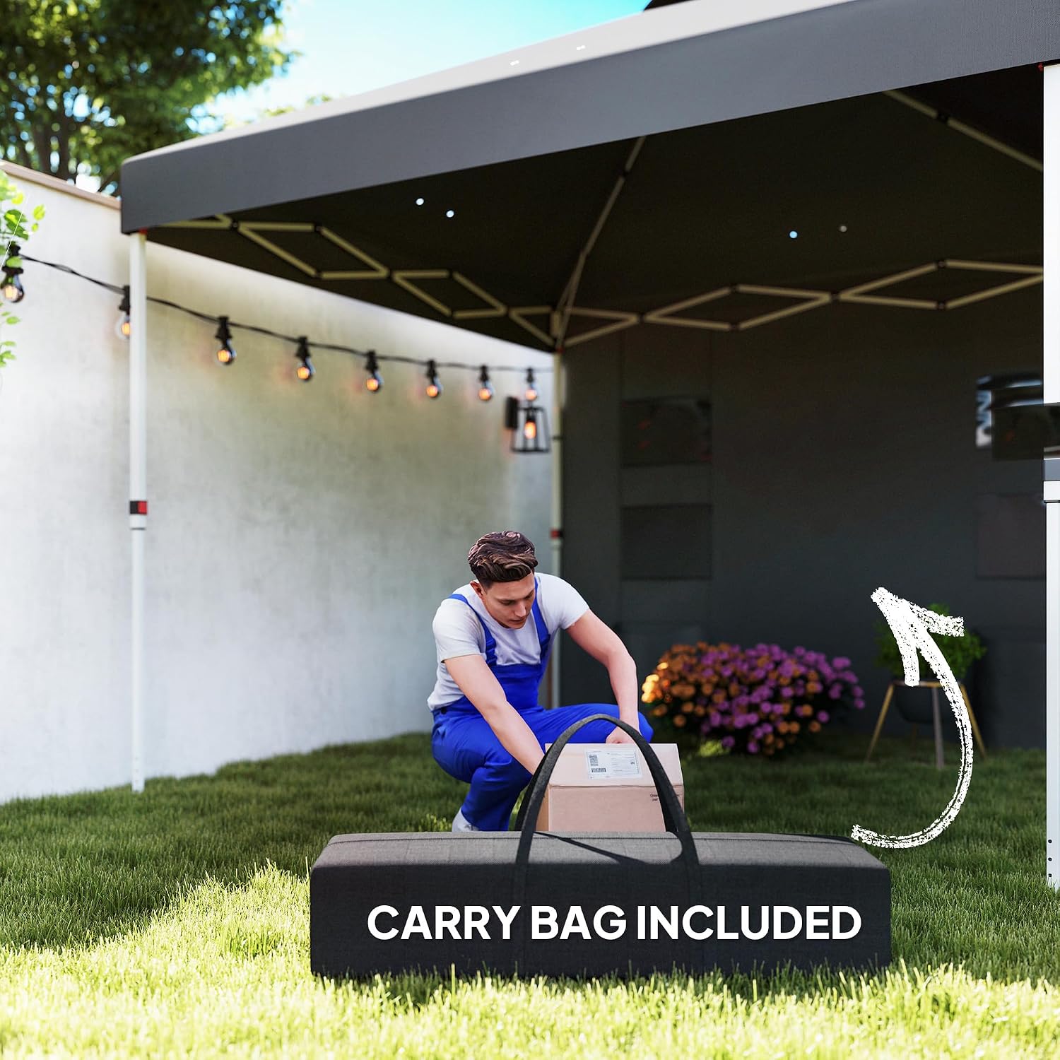 Outsunny 10' x 10' Pop Up Canopy Tent with Sidewall, UPF50+ Instant Sun Shelter with Storage Pockets, Vented Roof for Parties, Height Adjustable, Carry Bag, Sand Bags for Outdoor Patio, Dark Gray