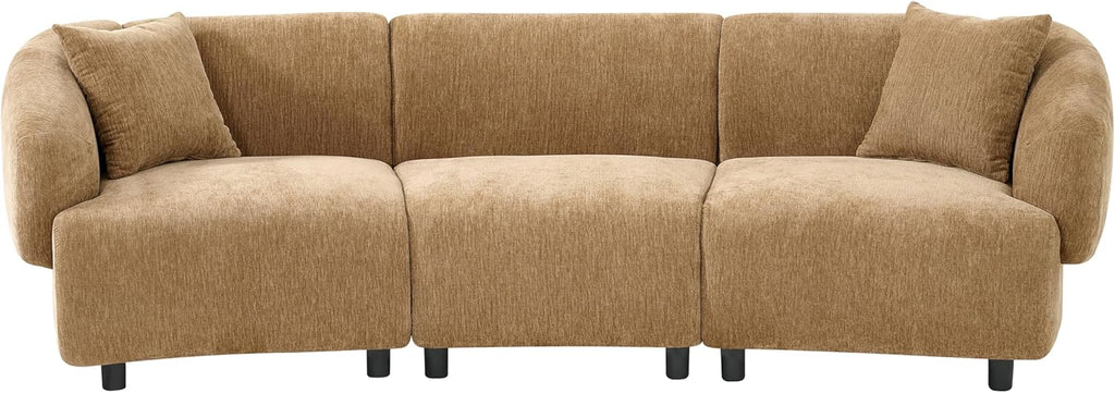 Merax 98.5' Modern 3 Seater Curved Sofa, Luxury Boucle Fabric Sofa, Minimalist Cozy Cloud Couch for Living Room, Bedroom, Apartment, Home Office, Mocha
