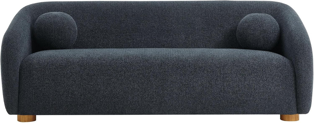 Modway Holland 85 Inch Minimalist Curved Back Sofa in Navy – Chenille Fabric Sofa with Ball Throw Pillows and Wood Feet – Modern 3-Seater Couch for Living Room