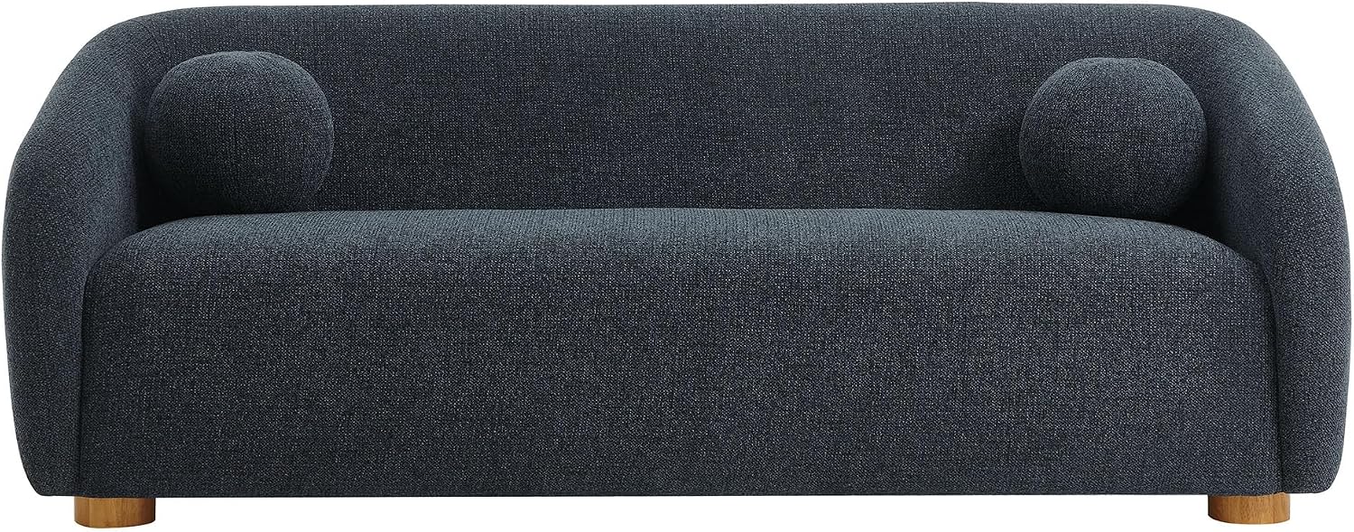 Modway Holland 85 Inch Minimalist Curved Back Sofa in Navy – Chenille Fabric Sofa with Ball Throw Pillows and Wood Feet – Modern 3-Seater Couch for Living Room