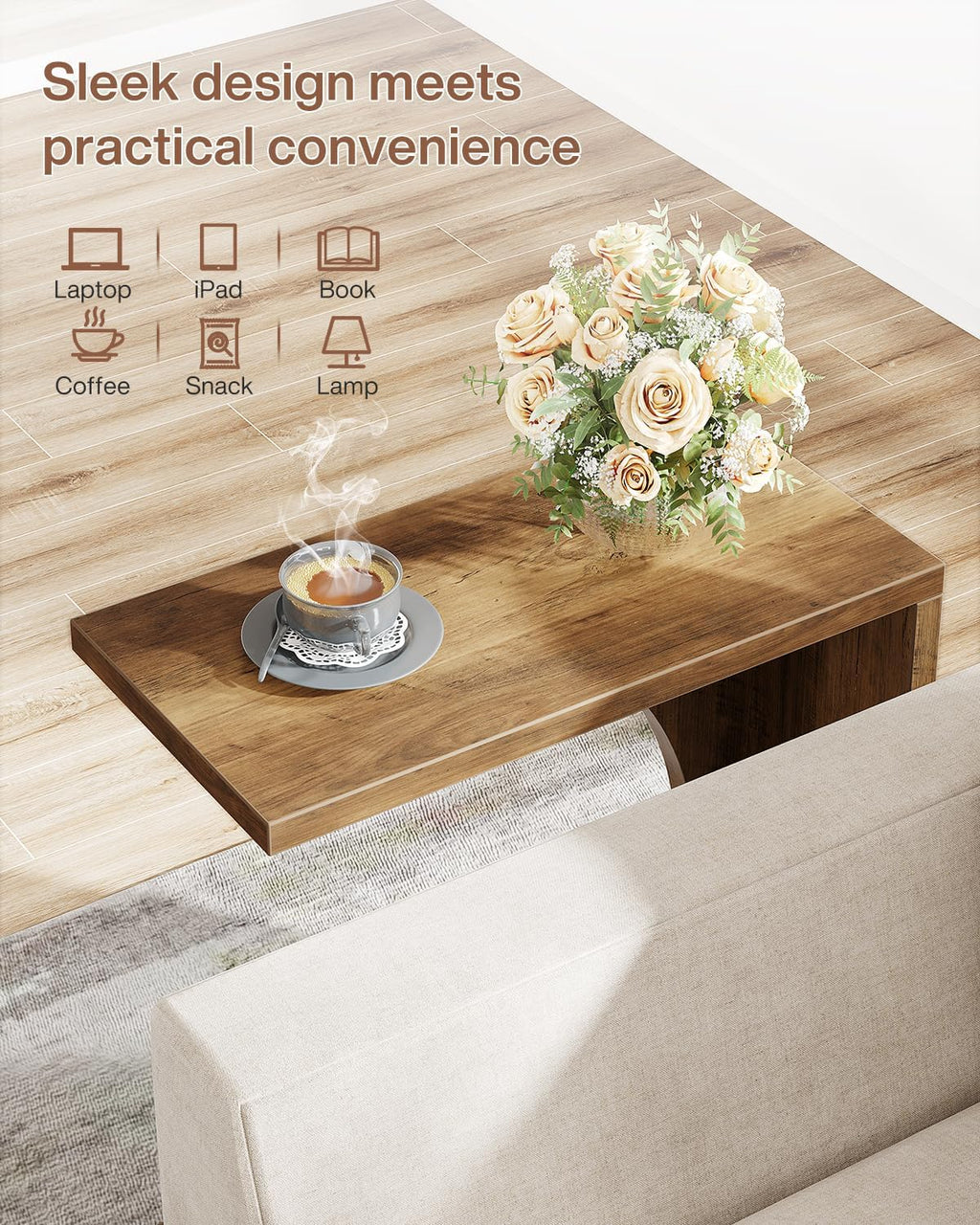 Tribesigns C-Shaped End Table for Couch, Sofa Side Table, C Table for Small Space, Living Room, Bedroom (2, Brown)