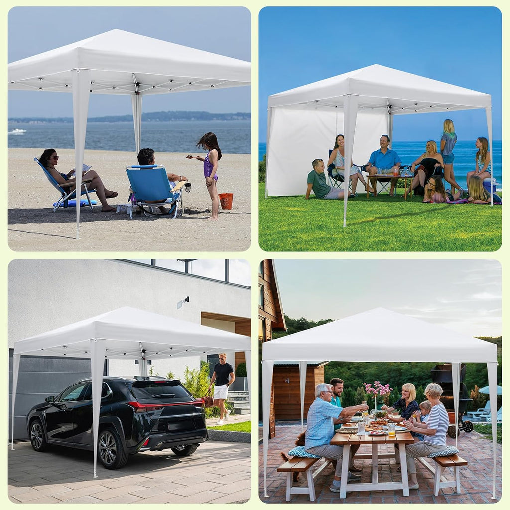 Garvee 10X10 Ft Instant Pop-Up Canopy Tent with 4 Sidewalls, Waterproof Portable Gazebo Shelter for Outdoor Camping, Beach, Backyard Parties & Events,White