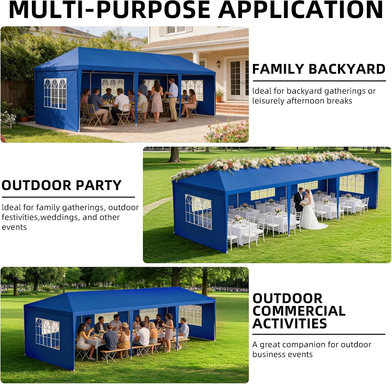 10x30 Party Tent Heavy Duty Outdoor Canopy Tents for Parties with 5 Removable Sidewalls Outside Large Gazebo Shelter Carpas para Fiestas for Backyard Patio Events Wedding BBQ, Blue