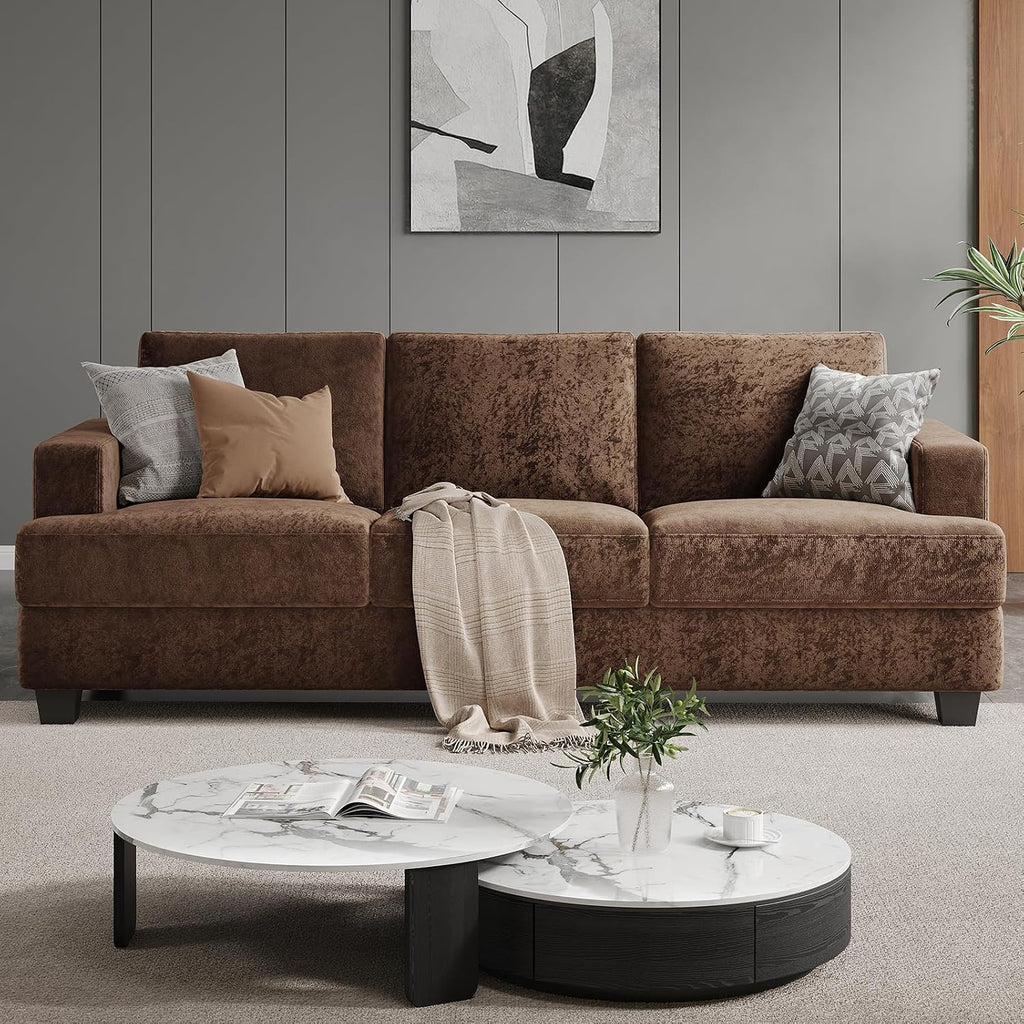 COPIAE 89 Inch Sofa with Extra Deep Seats Oversize,3 Seater Sofa for Living Room, Modern Couch and Sofa, Comfy Armrests and Seats and Backrests, Easy Installation,Chenille Fabric Brown