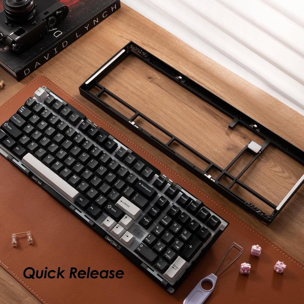 Akko Mineral 02 QMK/VIA Aluminum Mechanical Keyboard Tri-Mode RGB Hot-swappable Wireless Gaming Keyboard, Black and Silver, Pre-lubed Stellar Rose