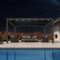 PURPLE LEAF Louvered Pergola 10' x 15' Outdoor Retractable Modern Hardtop Full Aluminum Pergola with Adjustable Rainproof Roof and 24 Clear LED Lights for Patio Deck Backyard Slate Grey