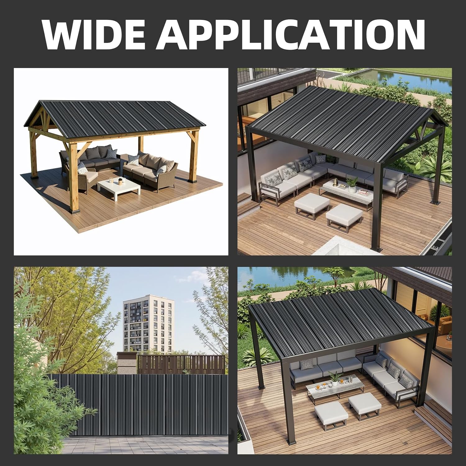 Metal Roofing Panels, L45.2×W17.72 Inch Corrugated Galvanized Steel Metal Roof Panels with Screws, Waterproof Pergola Roof Panels for Gazebo, Shed, Patio, Garage, Outdoor Storage,18 Pcs Gray