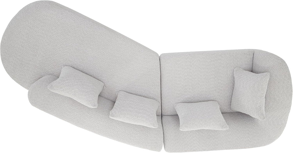 Merax 116' Curved Polyester Sectional Sofa, Modern Pearl Upholstery 3 Seat Cloud Couch with Chaise Lounge & 4 Pillows for Living Room, White+Gray
