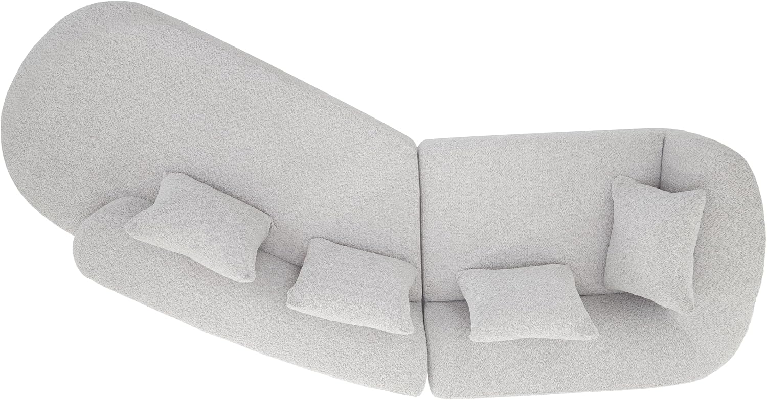 Merax 116' Curved Polyester Sectional Sofa, Modern Pearl Upholstery 3 Seat Cloud Couch with Chaise Lounge & 4 Pillows for Living Room, White+Gray