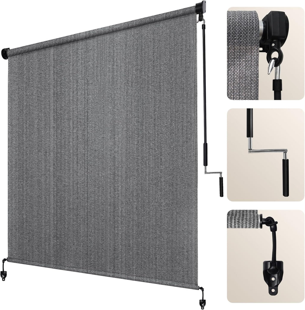 Artpuch Custom Size Outdoor Roller Shade 3' W x 6' H, Cordless Patio Shades Roll Up Outdoor Blinds with 5% Openness Solar Fabric Light Filtering for Porch, Gazebo, Pergola, Grey