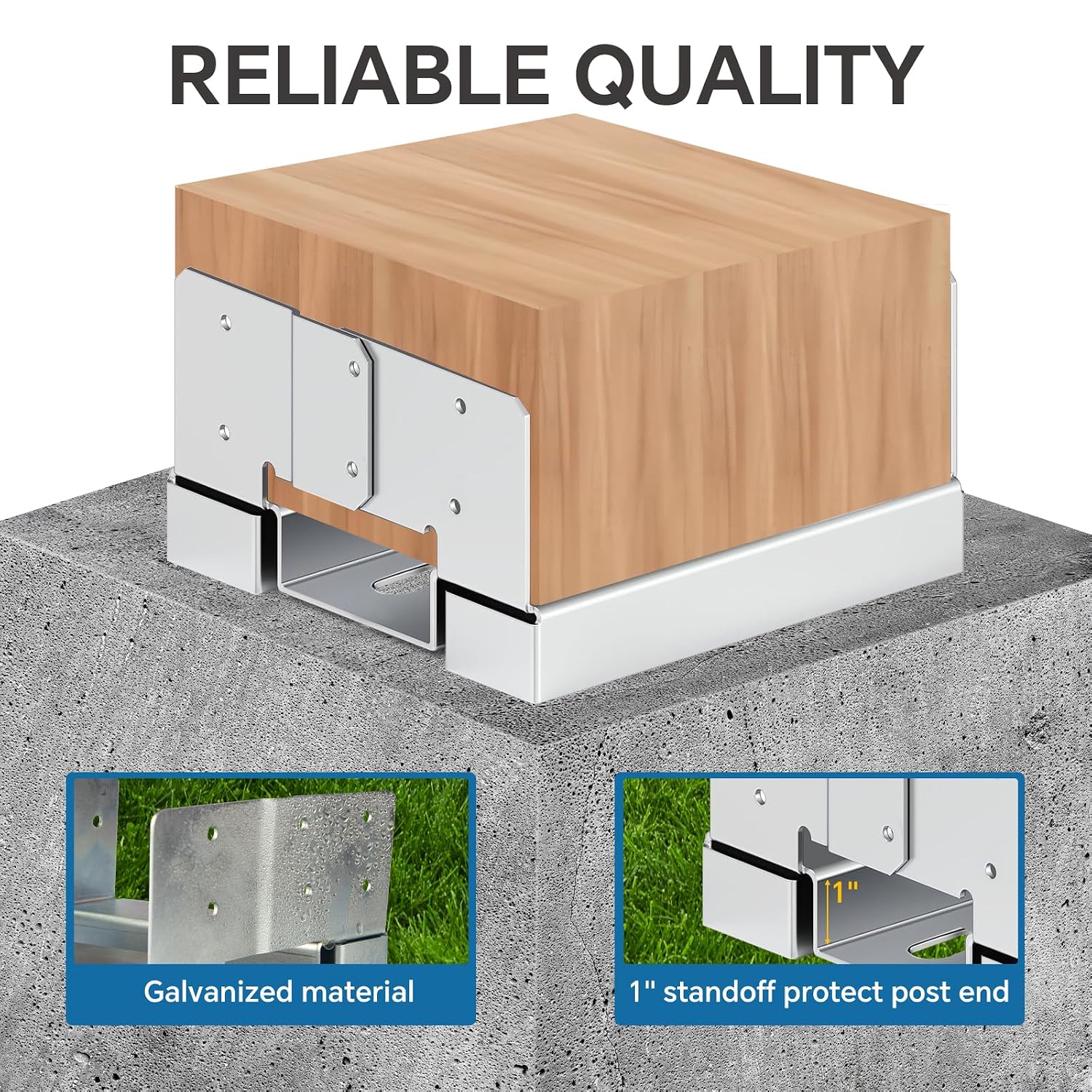 12x12 Post Base for Concrete: 1 Pack Galvanized Post Deck Base Anchor for 11.5x11.5 Wood, Post Base Holder with 1' Standoff for Deck Gazebo Pergola Porch, Includes 3 Fastener & 12 Screws