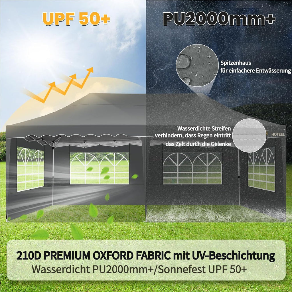 HOTEEL 10x20 Pop up Canopy Tent with 6 Removable Sidewalls, Wave Hem Roof 10x20 Canopy with Wheel Bag and 4 Sandbag, Commercial Pop up Tent Waterproof Sunshade for Market Wedding Party Stall (Grey)