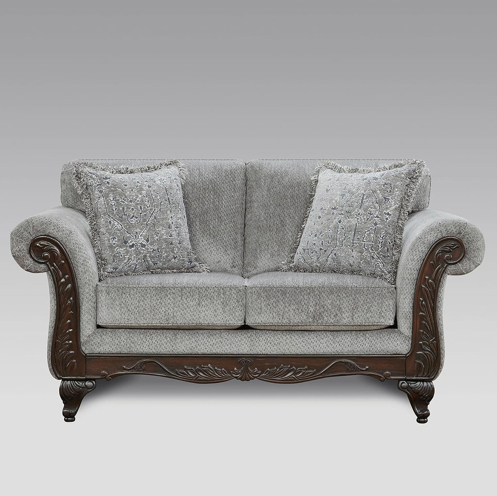 Hernen Carved Wood Frame 5-Piece Living Room Set, Gray