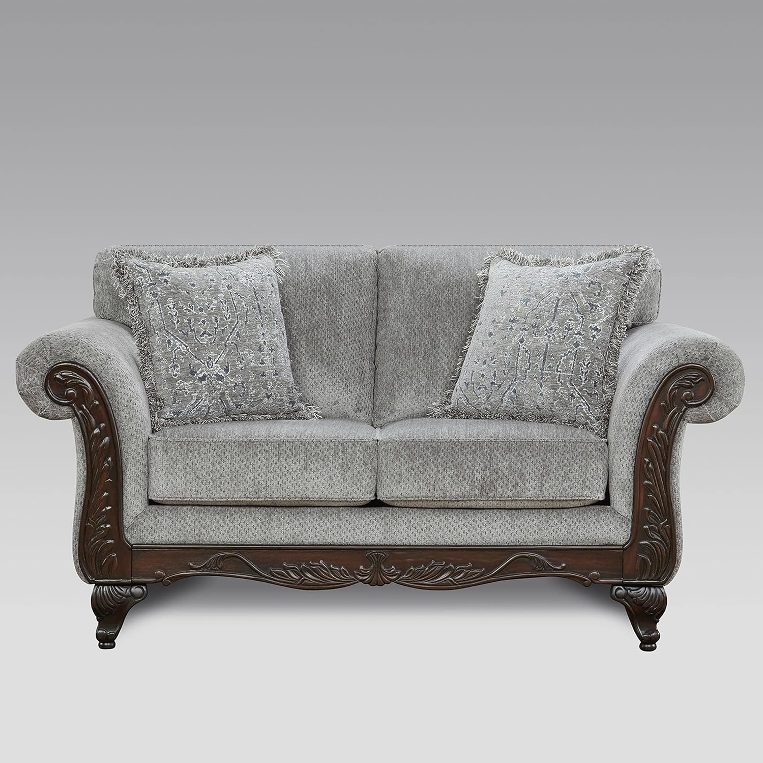 Hernen Carved Wood Frame 5-Piece Living Room Set, Gray