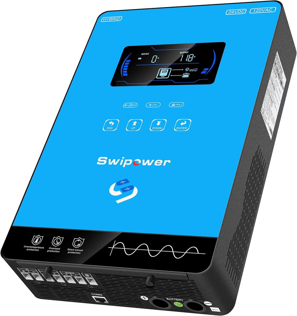 Xijia Hybrid Inverter 4000W Pure Sine Wave Power Inverter with 140A MPPT Solar Charger DC 24V to AC 110V60HZ Solar Converter，Battery-Less Operation, Compatible with Lithium & AGM Batteries