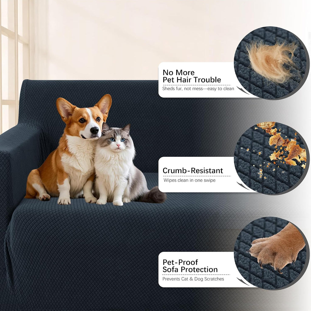 Arfntevss Stretch Sectional Couch Covers L Shaped Corner Sectional Sofa Cover Washable Jacquard Soft Fleece U Shape Sofa Slipcovers Anti Slip Furniture Protector for Dogs Pets (X-Large, Dark Blue)