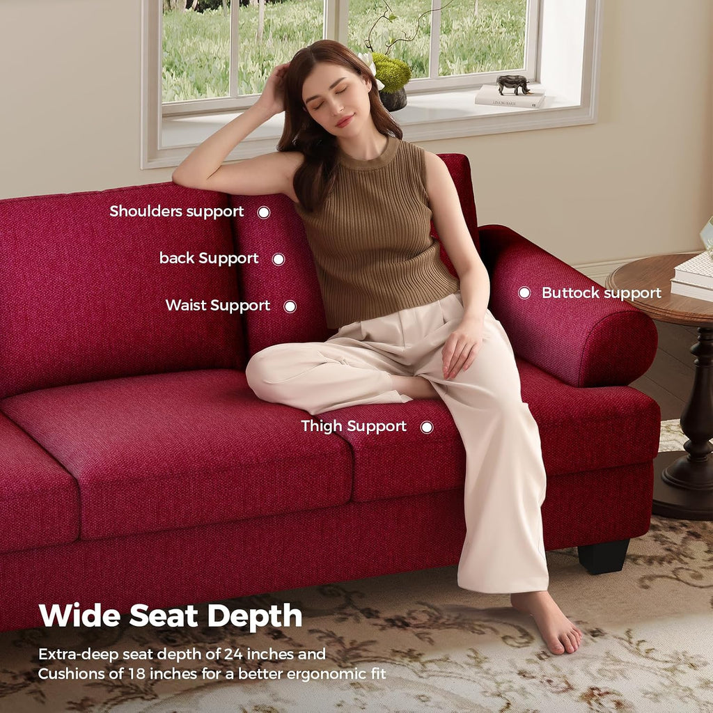 COPIAE 91 Inch Lawson Sofa with Extra Deep Seats Oversize, Mid-Century 3-Seat Sofa Couch, for Living Room, Apartment, Lounge, Red