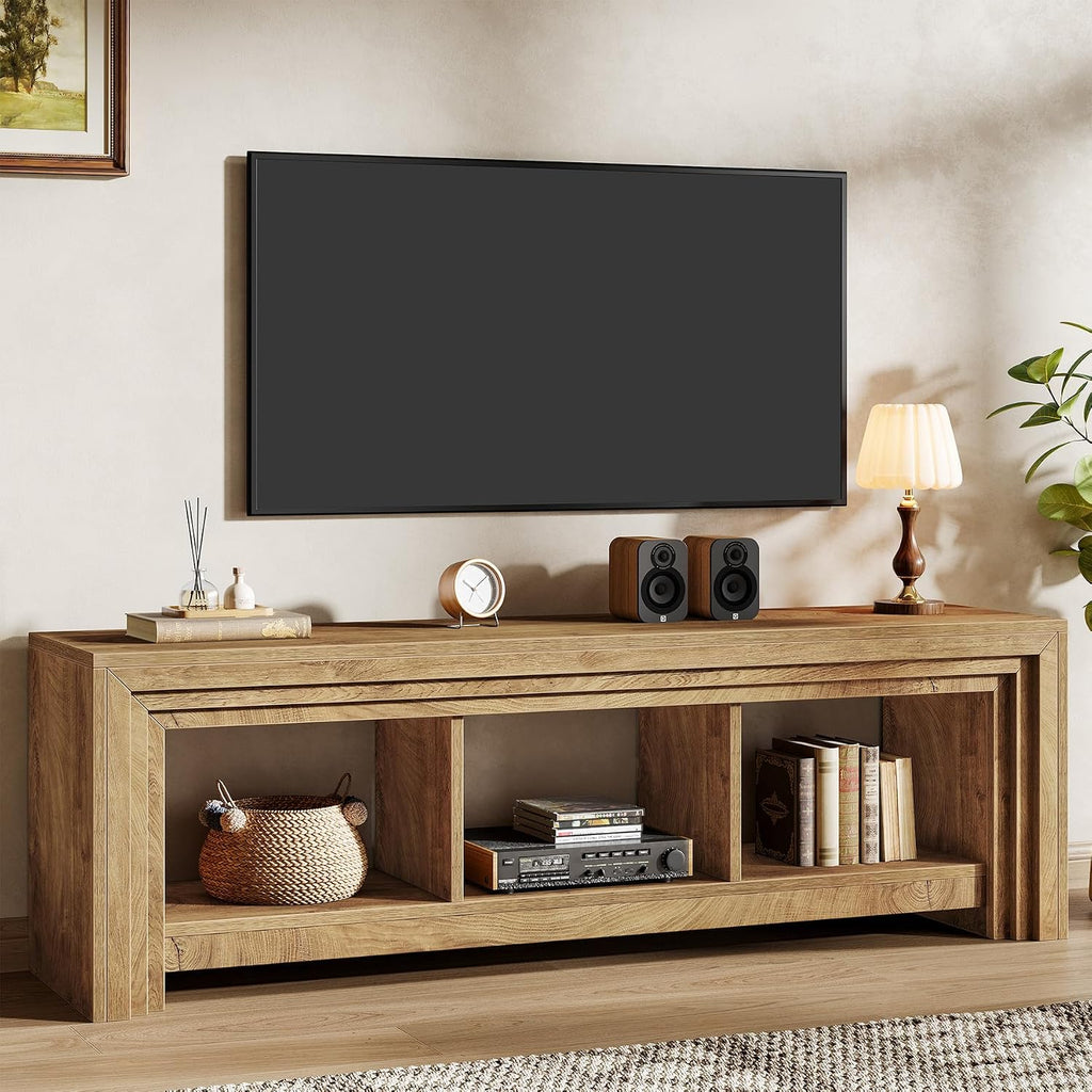 Tribesigns 63' TV Stand for TVs Up to 75 Inches, Farmhouse Entertainment Center with Open Storage, Media Console for Living Room, Oak