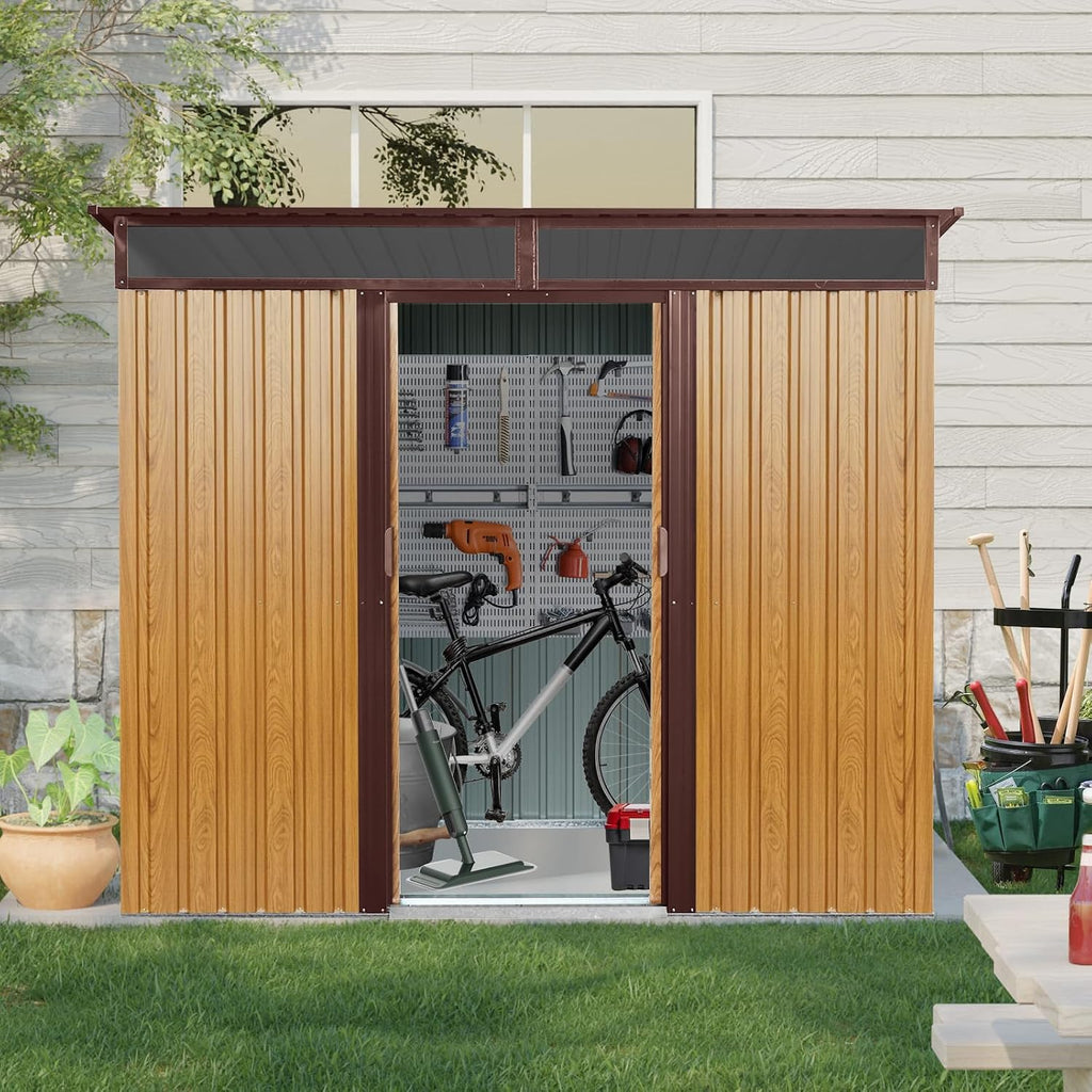 Ball & Cast 8x6 FT Outdoor Metal Storage Shed,Waterproof Garden Organizer Tool House with Foundation,Shelter Cabinet w/ 2 Transparent Panels Vents & Sliding Door,for Patio,Lawn,Coffee