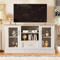 Farmhouse TV Stand for 55/60/65 Inch TV, Tall Media Console with 2 Glass Doors & 3 Adjustable Shelves, Wood Entertainment Center with Cubbies & Drawers for Living Room, Rustic White