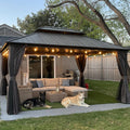 PURPLE LEAF 12'x16' Hardtop Gazebo with Lights Permanent Aluminum Double Roof on Galvanized Steel Frame Outdoor Patio Gazebo Including Netting and Curtains for Backyard Lawn Garden Grey