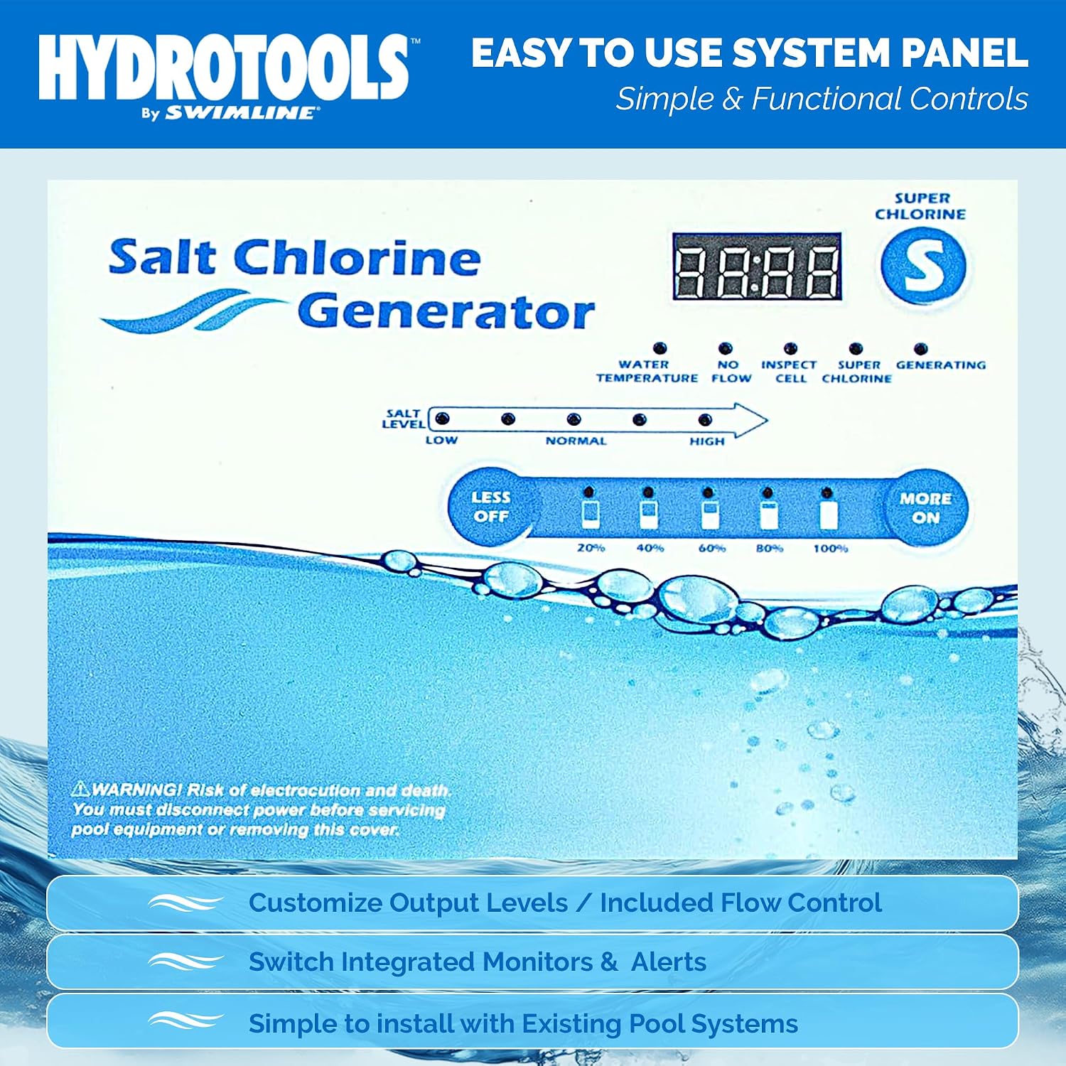 SWIMLINE HYDROTOOLS 87615 Salt Water Chlorine Generator System For Pools Up To 15K Gallons, 7 Titanium Plates 0.8 Lbs CL Output, Universal Compatibility Easy Install Above & Inground Swimming Pools