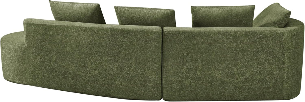 Merax 116' Curved Polyester Sectional Sofa, Modern Pearl Upholstery 3 Seat Cloud Couch with Chaise Lounge & 4 Pillows for Living Room, Green
