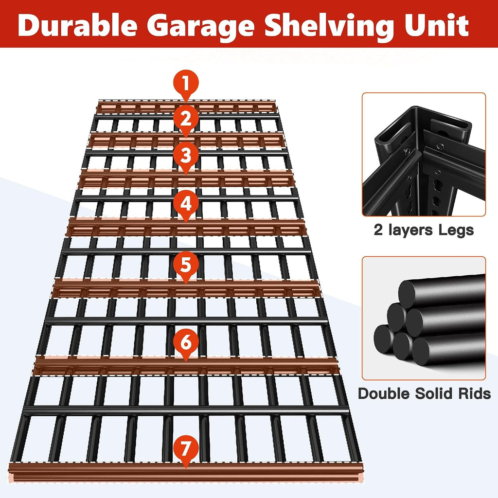 REIBII 84' H Garage Shelving, 6-Tier Storage Shelves Heavy Duty Loads 3500LBS, 48' W Adjustable Garage Shelves, Metal Shelving for Basement, Warehouse, 84' H x 48' W x 20' D