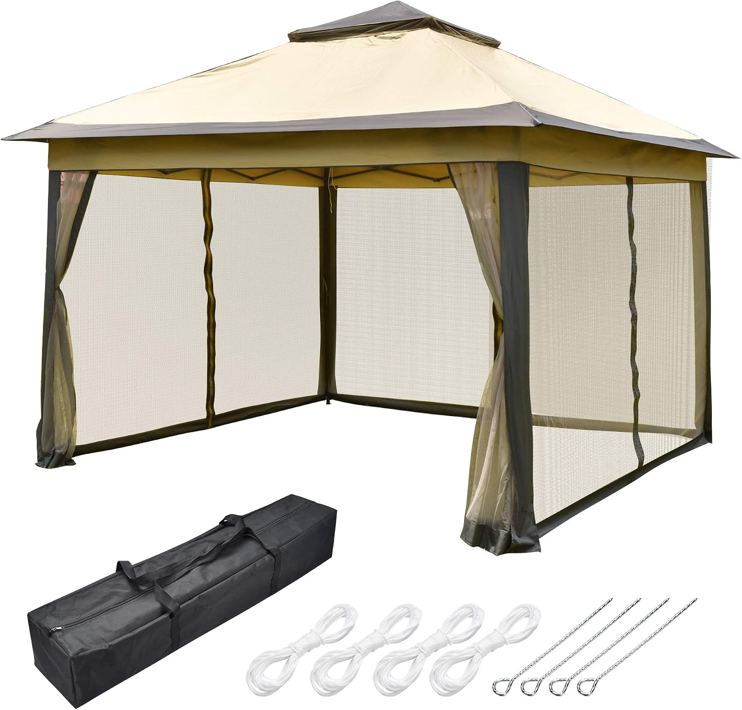Yescom All-in-1 11x11ft Pop-Up Gazebo Tent with Mesh Sidewall Carry Bag Sunshading Shelter for Outdoor Yard Garden Patio