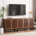 BVIUNTWO Farmhouse TV Stand for TVs up to 85 inch, 2 in 1 Entertainment Center TV Console with Metal Base & Storage Cabinets,Media Console for Living Room, Dark Brown