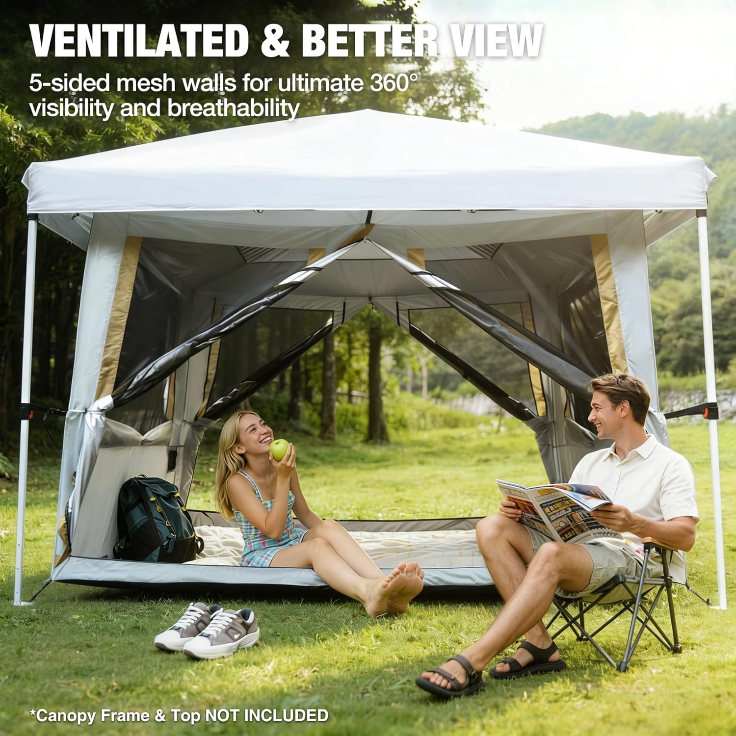 REDCAMP Canopy Camping Tent for Pop Up Canopy Tent, Inner Tent Converts Straight Leg 10'x10' or 10'x20' Canopy into Camping Tent, Fits 4-6 Person(Frame/Shelter NOT Included)