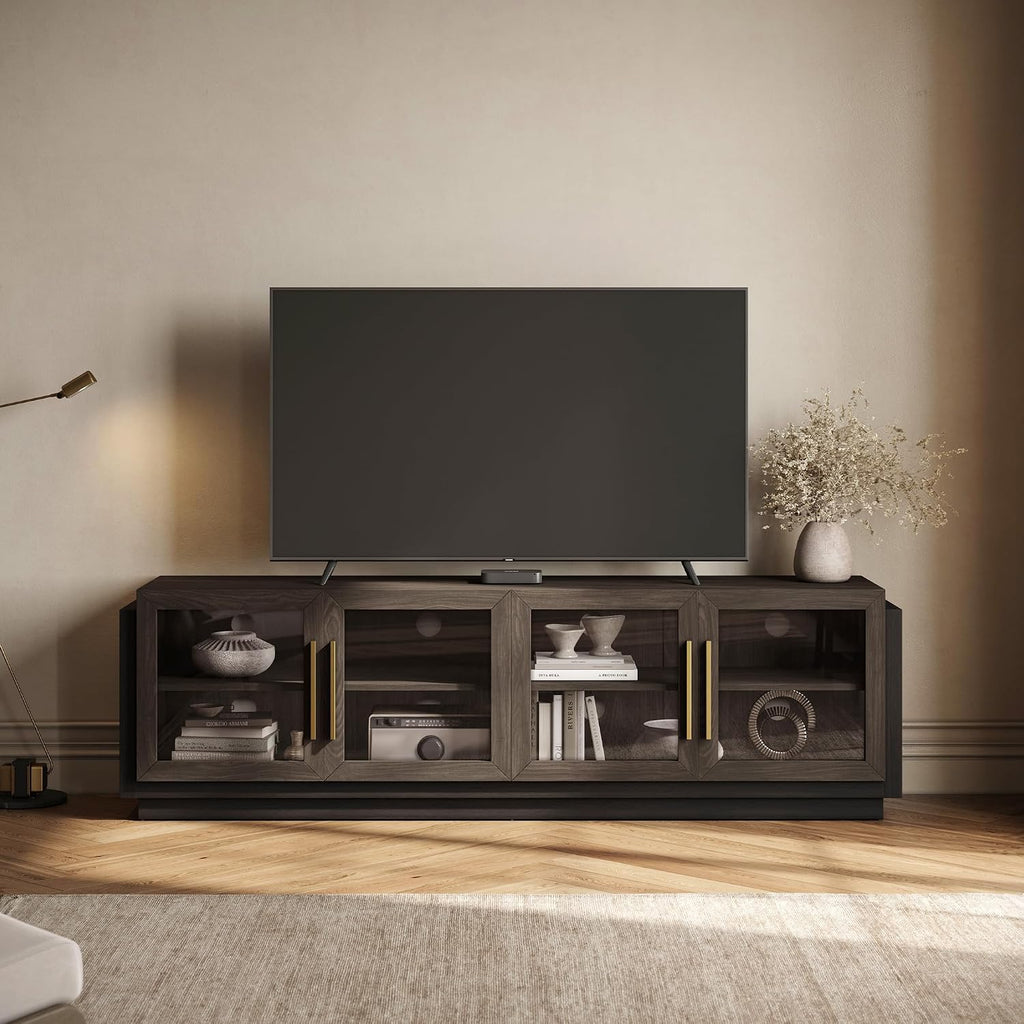 BELLEZE 70' TV Stand for TVs up to 75', Modern TV Cabinet & Entertainment Center with Shelves, Wood Storage Cabinet for Living Room or Bedroom - Brixston (Brown)