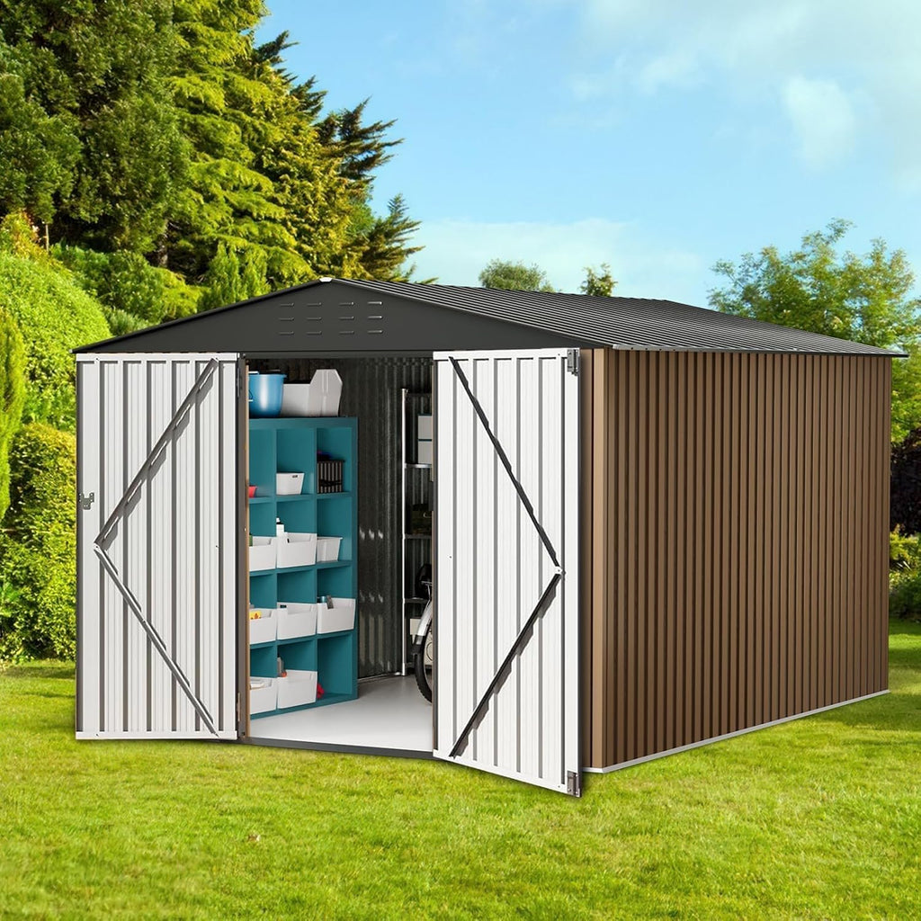 Outdoor Storage Shed 8 X 12 FT, Large Metal Storage Sheds, with Reinforced Sloping Roo, Door Lock, Waterproof, for Backyard, Garden Patio Lawn