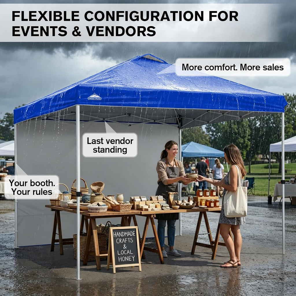 EAGLE PEAK Commercial Canopy 10x10 Pop Up Canopy Tent with 1 Sidewall, Easy Setup Heavy Duty Instant Event Shelter for Vendors & Markets, Outdoor Sun Shade, Blue