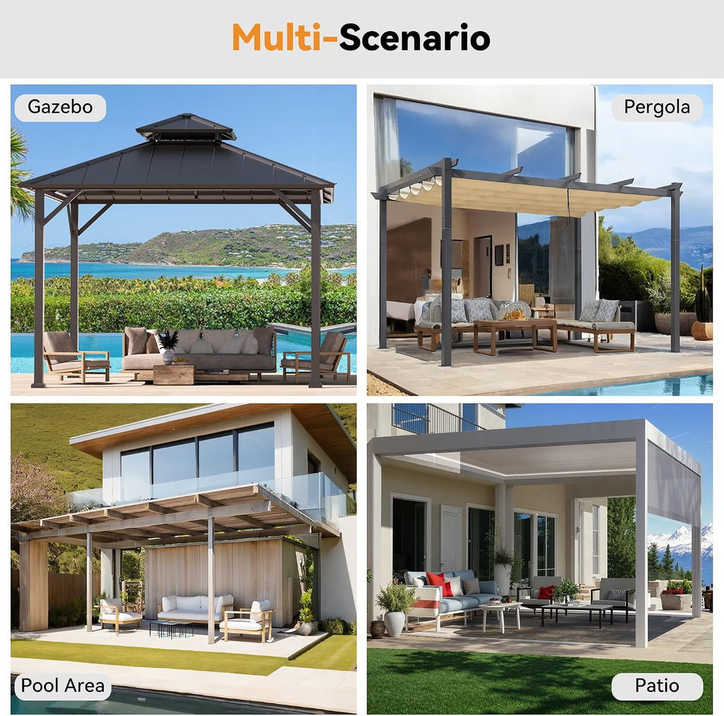 Covered Outdoor Gazebo Mosquito Netting Replacement Universal 6-Panel Sidewalls 12' x 24', Outdoor Gazebo Mosquito Nettings with Double Zipper, Replacement for Patio Canopy, Garden (Mosquito Net Only)