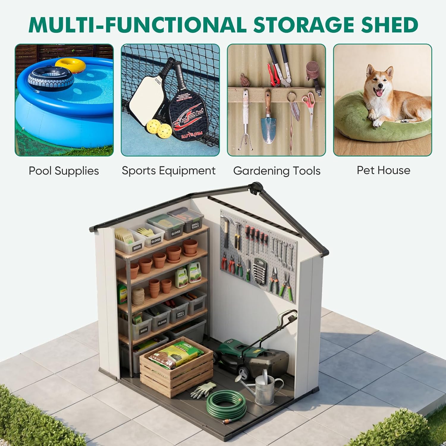 6x4 Outdoor Storage Shed with Floor, Heavy Duty Resin Tool Shed, Weather Resistant Garden Storage Building with Windows, White/Gray