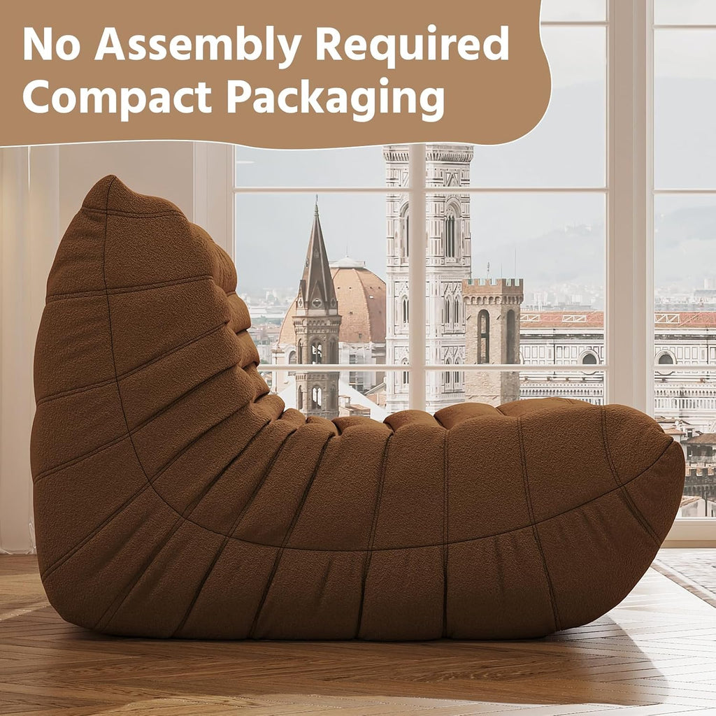 Giant Bean Bag Chair for Adults - Teddy Fleece Fireside Accent Chair with Memory Foam, Comfy Lazy Floor Sofa Couch Boneless Chaise Lounge for Living Room Bedroom Home Theaterr, 1 Seater, Brown