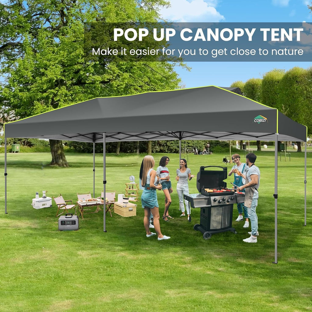 COBIZI 10x20 Pop Up Canopy Tent, Outdoor Party Tent with 6 Sidewall One Push Setup Glow, 3 Adjustable Height Air Vent Waterproof UPF50+, Bag, 4 Sandbag, 6 Stake, 12 Rope for Beach, Commercial