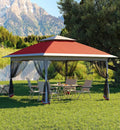 13x13ft Pop-Up Gazebo, Outdoor Canopy Tent With Mosquito Netting, Heavy Duty Party Tent Shelter With Waterproof and Ultraviolet Double Roof for Backyard, Garden, Lawn and Deck (Red)