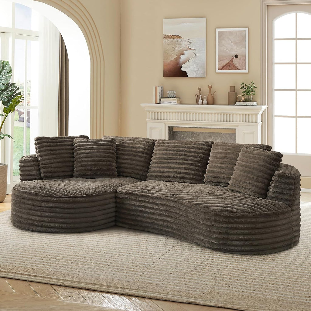 120'W Oversized Modern Curved Cloud Couch,Corduroy Modular Sectional Sofa with Chaise, L Shaped Boneless Couch, Compression Foam Sofa for Living Room Bedroom, No Assembly Required(Left Facing, Brown)
