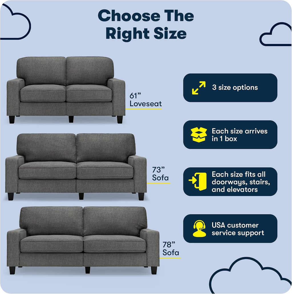Serta Palisades 78' Track Arm Sofa, Easy Care Polyester, Soft Pillow Back, Pocket Coil Seat Cushions, Removable Covers, Loveseat or Couch for Small Spaces, Living Rooms or Bedrooms, Gray