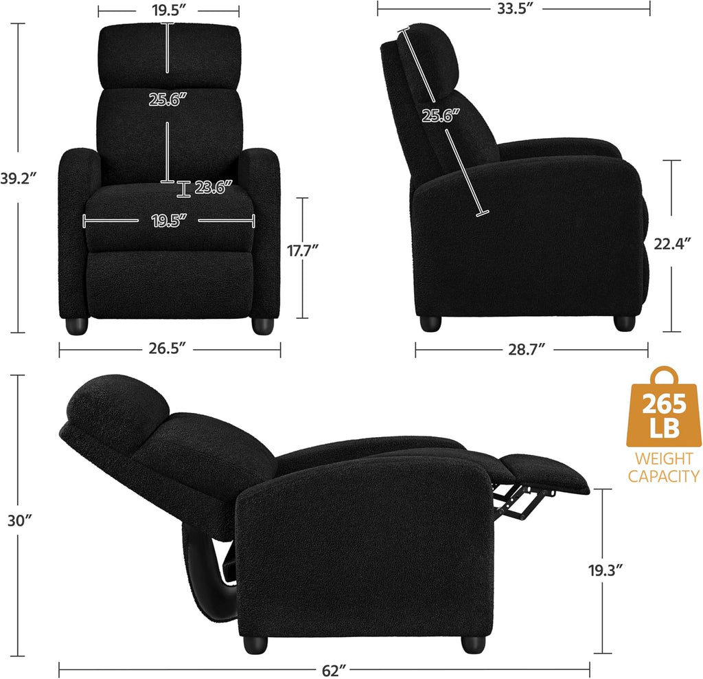 Yaheetech 2-Seat Boucle Pushback Recliner Chair Living Room Chair with Thick Seat Cushion and Backrest Reclining Chair for Living Room Black