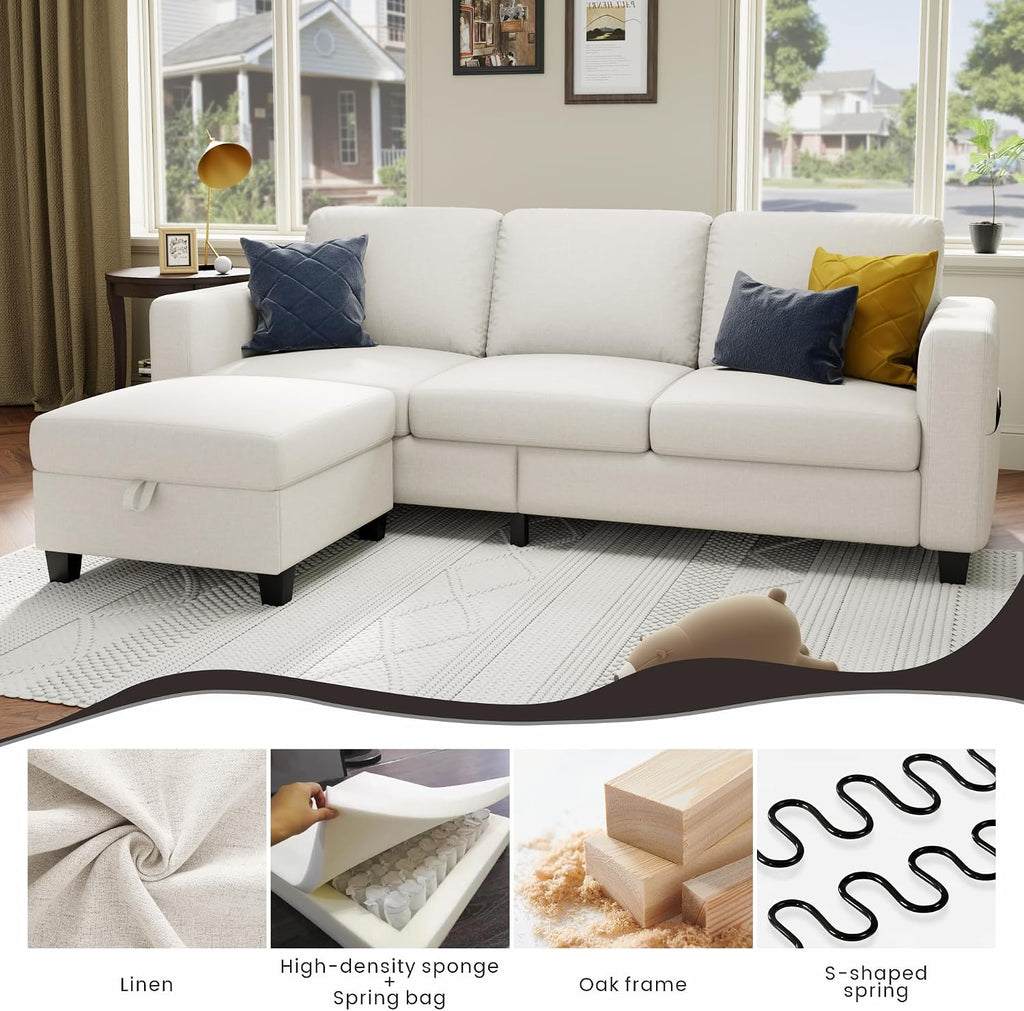 Youmumeub Sectional Couches for Living Room - Convertible Sofa and Storage Bench,79''Modern Corner Configuration,Suitable for Living Room, Apartment, Bedroom and Office-Beige