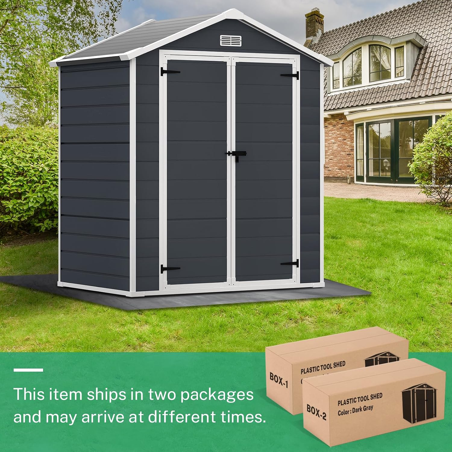 Seizeen 6x4.4ft Resin Shed with Floor, Waterproof Outdoor Plastic Shed w/Lockable Doors, Window & Vents, Outdoor Storage Shed for Storing Lawn Mower, Patio Furniture, Tools, Bike (Dark Gray)