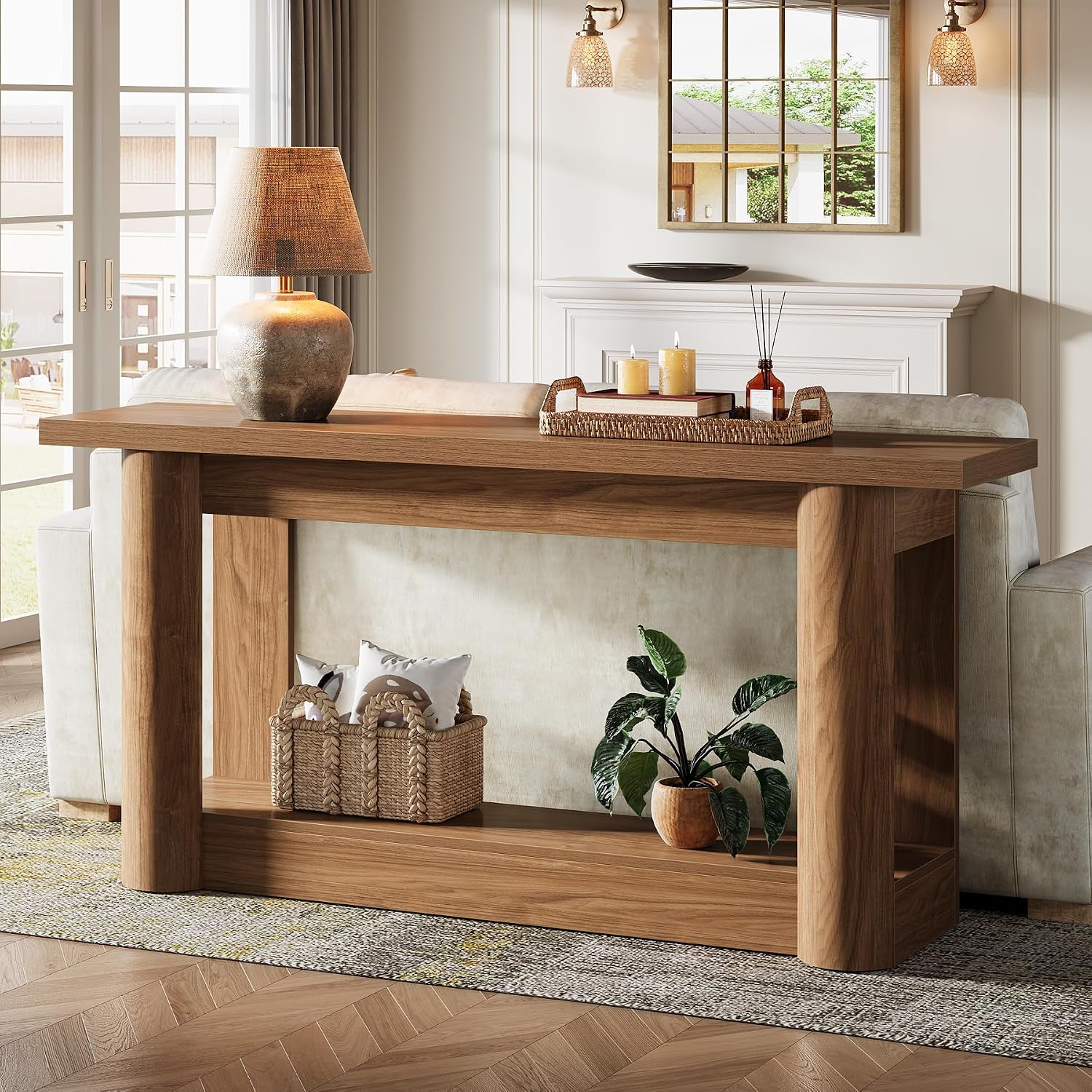 Tribesigns 63-Inch Farmhouse Console Table, Narrow Long Sofa Table Behind The Couch, 2-Tier Storage Entryway Furniture for Hallway, Entrance, Living Room, Rustic Brown