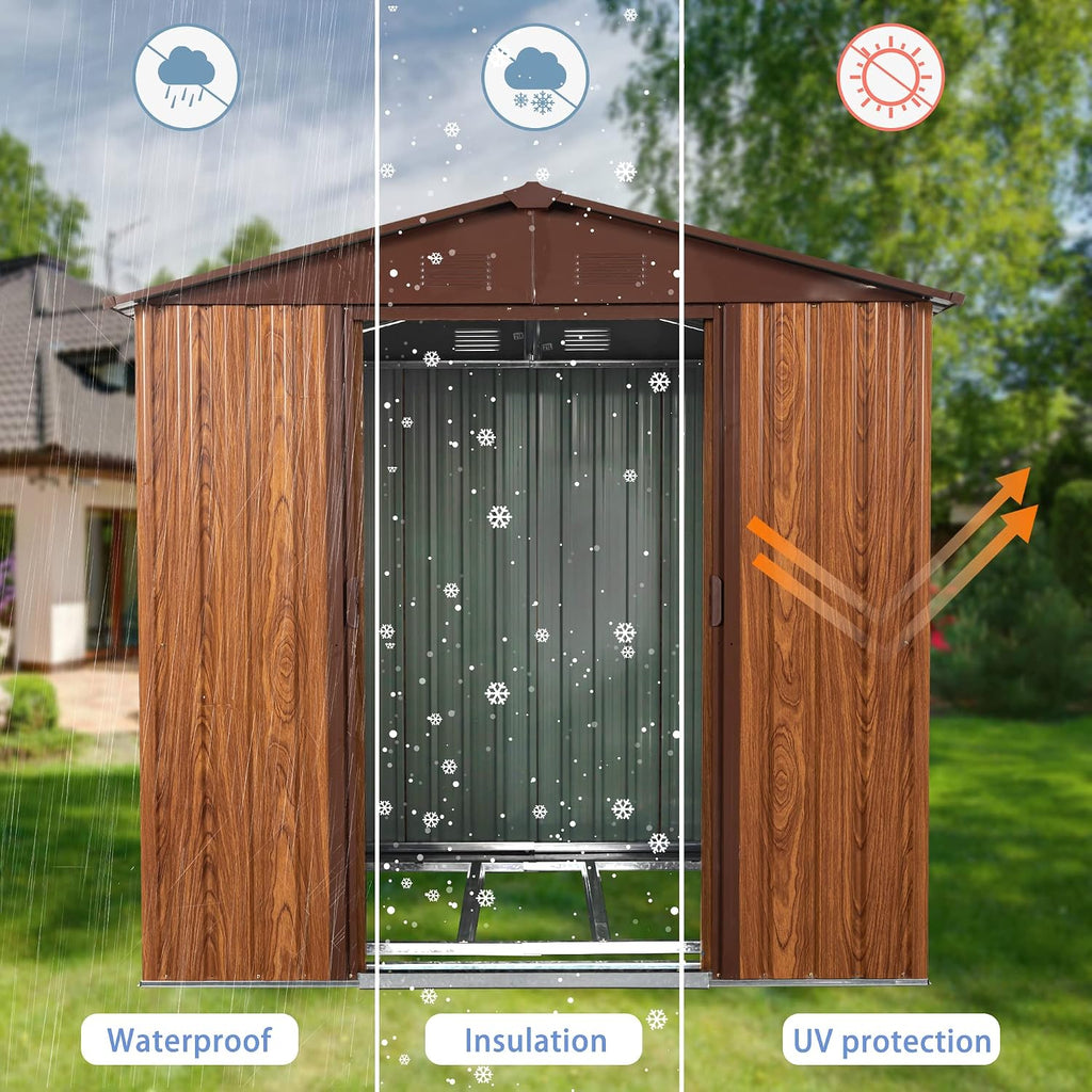 6 x 6 FT Outdoor Metal Storage Shed with Window and Punched Vents,Heavy Duty Storager House w/Sliding Doors & Padlock,Large Waterproof Tool Sheds for Garden,Backyard,Lawn,White